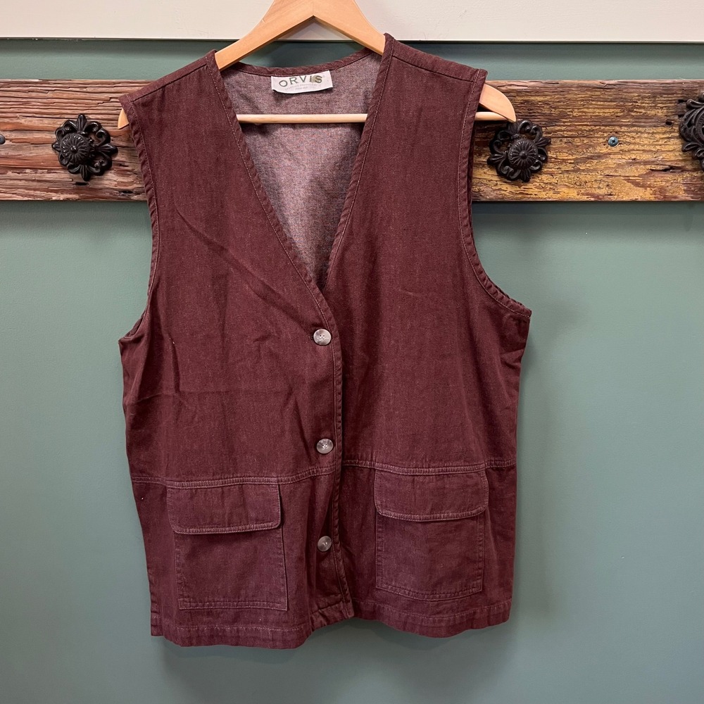 Vintage Orvis Sporting Traditions Womens Large Brown Cotton Canvas Utility Vest